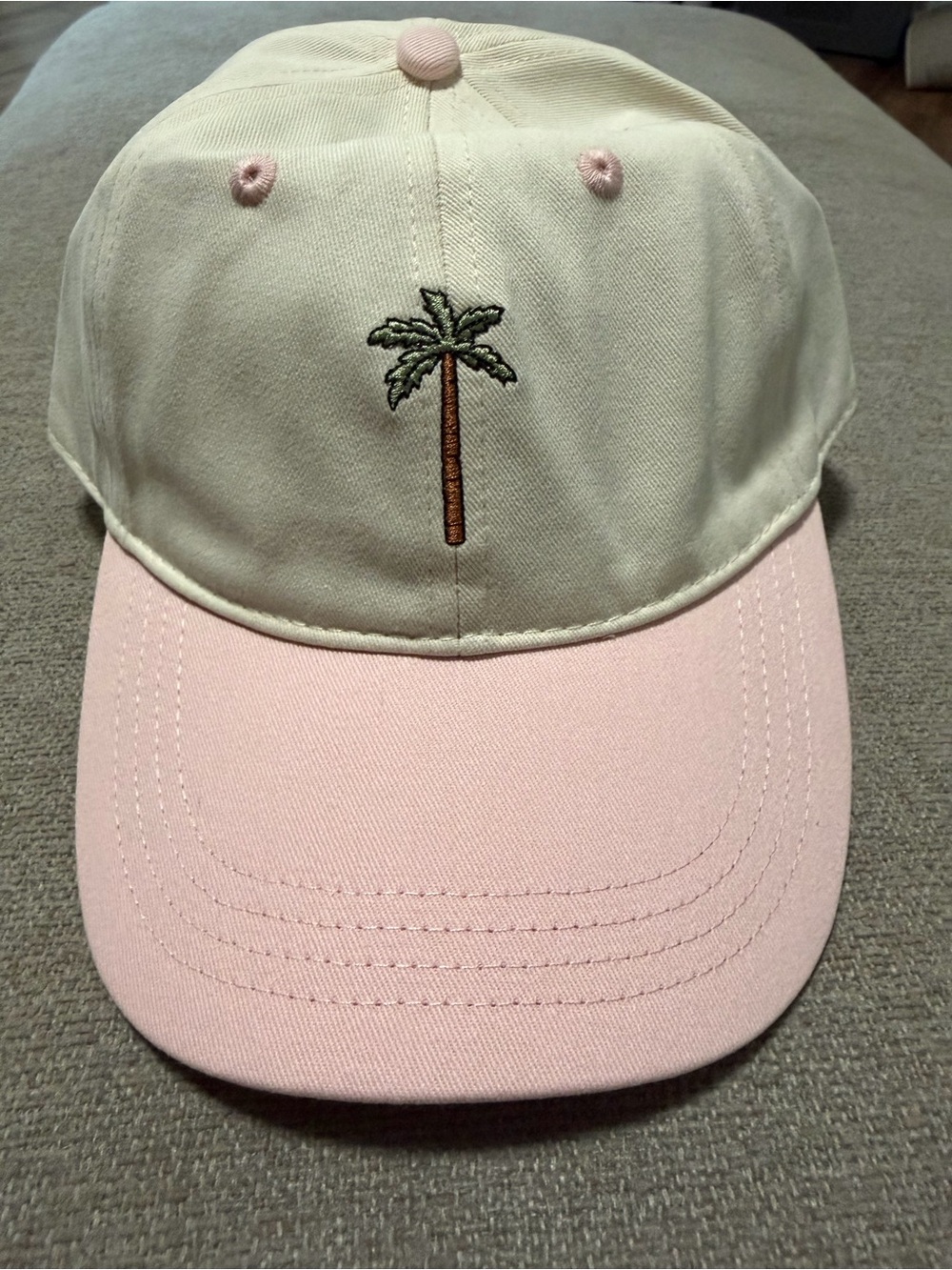 Cream and Light Pink Palm Tree Baseball Hat
